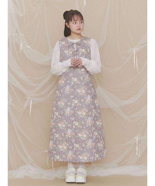 merry jenny（メリージェニー）の「floralキルトリボンワンピース（ワンピース・レディース・パープル/オフホワイト/グリーン・FREE）」の3枚目の写真