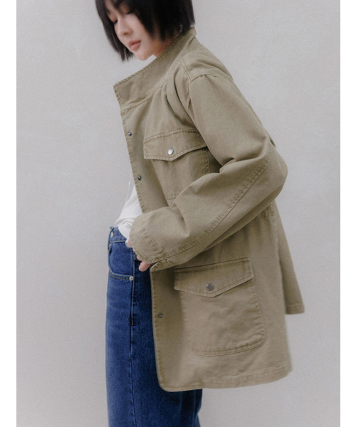 MEMUA(メムア)の「サイレントウォッシュドジャケット(ティルグリーン)(ミリタリージャケット・レディース・カーキオリーブ/グリーン・1/2)」の3枚目の写真