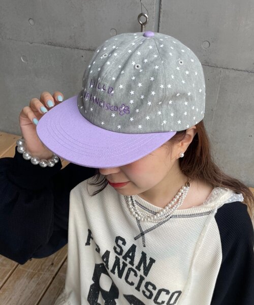 HELLO.SANFRANCISCO(ハローサンフランシスコ)の「【HELLO.SANFRANCISCO】星柄プリントツートーンロゴキャップ(キャップ・レディース・グレー/ブラウン/ネイビー・ONE SIZE)」の1枚目の写真