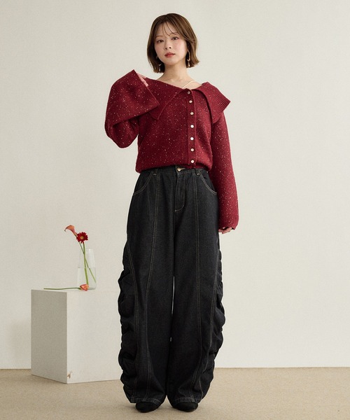 mideal(マイディール)の「spangle wide collar knit / スパンコールワイドカラーニット(ニット/セーター・レディース・ネイビー/ピンク/ボルドー・FREE)」の10枚目の写真