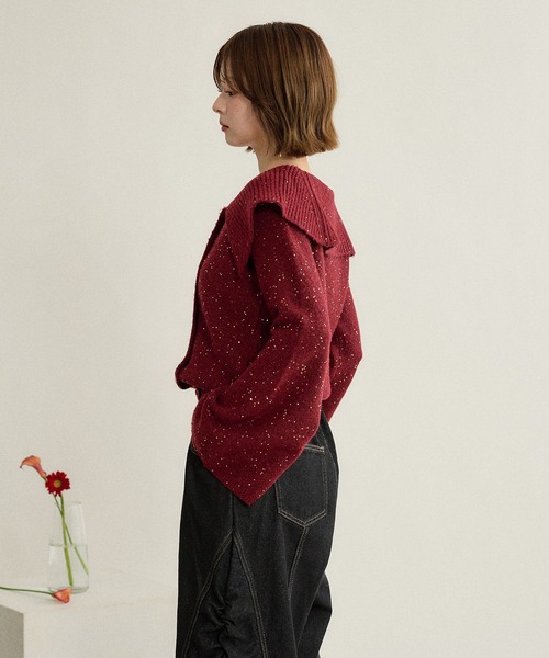 mideal(マイディール)の「spangle wide collar knit / スパンコールワイドカラーニット(ニット/セーター・レディース・ネイビー/ピンク/ボルドー・FREE)」の6枚目の写真