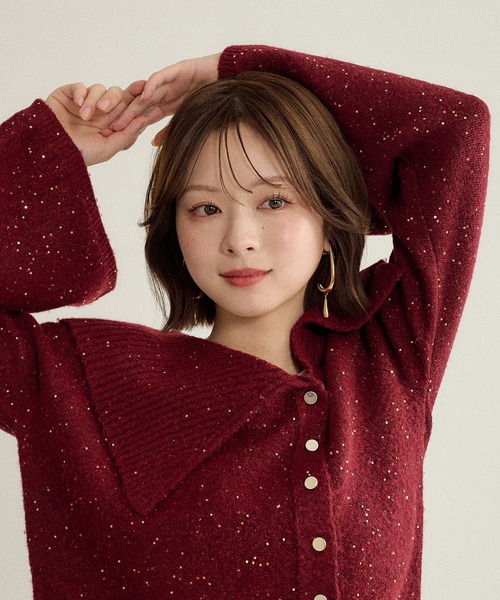 mideal(マイディール)の「spangle wide collar knit / スパンコールワイドカラーニット(ニット/セーター・レディース・ネイビー/ピンク/ボルドー・FREE)」の5枚目の写真