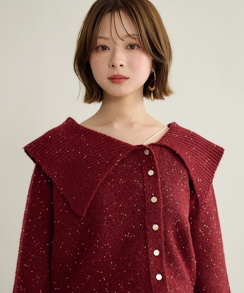 mideal(マイディール)の「spangle wide collar knit / スパンコールワイドカラーニット(ニット/セーター・レディース・ネイビー/ピンク/ボルドー・FREE)」の11枚目の写真