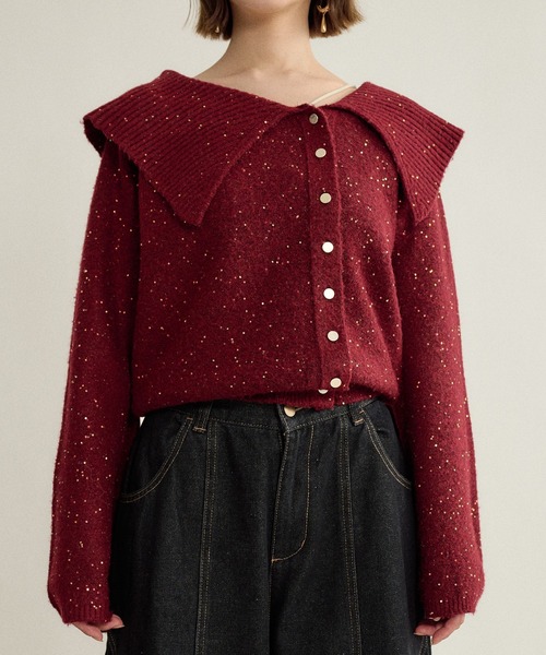 mideal(マイディール)の「spangle wide collar knit / スパンコールワイドカラーニット(ニット/セーター・レディース・ネイビー/ピンク/ボルドー・FREE)」の12枚目の写真