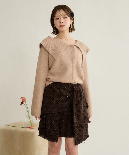 mideal(マイディール)の「spangle wide collar knit / スパンコールワイドカラーニット(ニット/セーター・レディース・ネイビー/ピンク/ボルドー・FREE)」の15枚目の写真