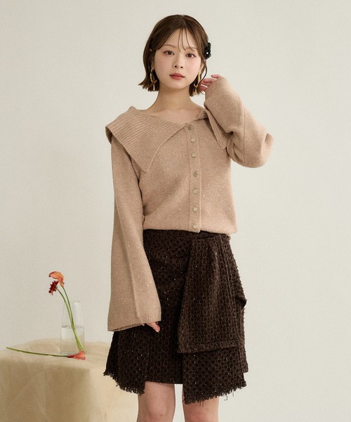 mideal(マイディール)の「spangle wide collar knit / スパンコールワイドカラーニット(ニット/セーター・レディース・ネイビー/ピンク/ボルドー・FREE)」の16枚目の写真
