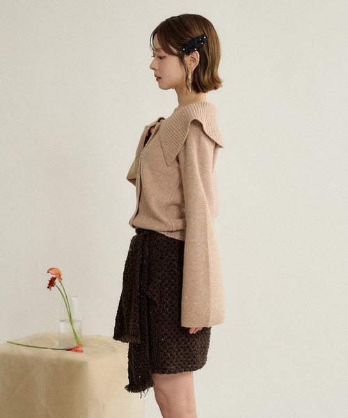 mideal(マイディール)の「spangle wide collar knit / スパンコールワイドカラーニット(ニット/セーター・レディース・ネイビー/ピンク/ボルドー・FREE)」の17枚目の写真