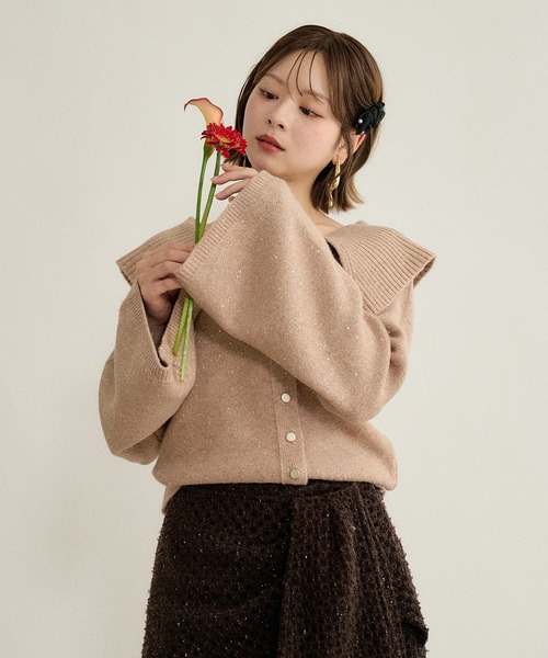 mideal(マイディール)の「spangle wide collar knit / スパンコールワイドカラーニット(ニット/セーター・レディース・ネイビー/ピンク/ボルドー・FREE)」の20枚目の写真