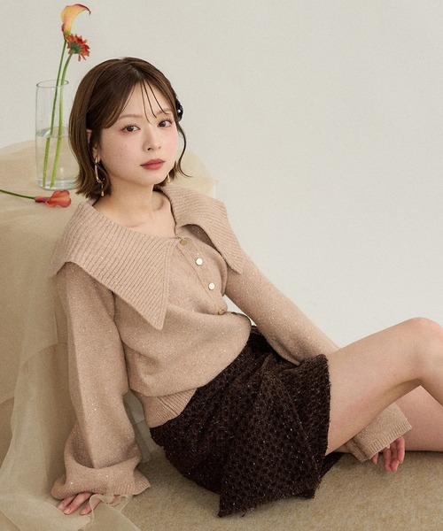 mideal(マイディール)の「spangle wide collar knit / スパンコールワイドカラーニット(ニット/セーター・レディース・ネイビー/ピンク/ボルドー・FREE)」の22枚目の写真