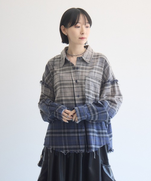 Paradise Picnic（パラダイスピクニック）の「裾フリンジチェックシャツ（シャツ/ブラウス・レディース・レッド/ベージュ/ネイビー・FREE）」の15枚目の写真