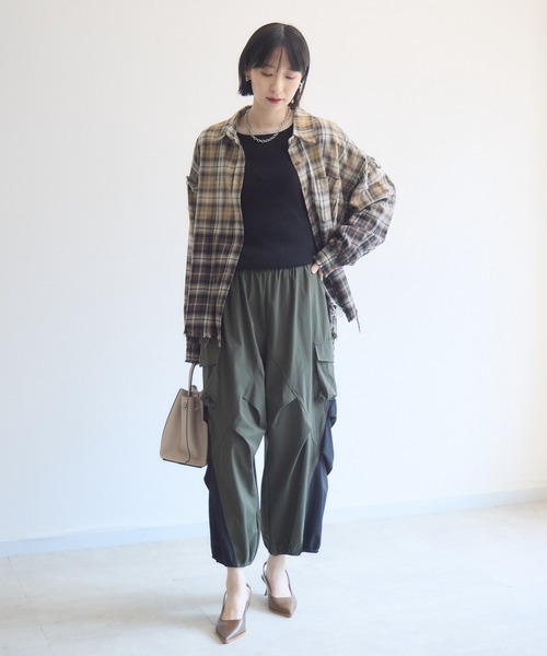 Paradise Picnic（パラダイスピクニック）の「裾フリンジチェックシャツ（シャツ/ブラウス・レディース・レッド/ベージュ/ネイビー・FREE）」の5枚目の写真