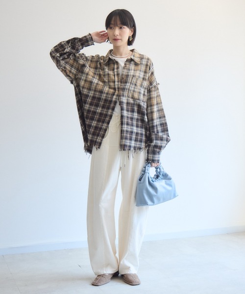 Paradise Picnic（パラダイスピクニック）の「裾フリンジチェックシャツ（シャツ/ブラウス・レディース・レッド/ベージュ/ネイビー・FREE）」の7枚目の写真