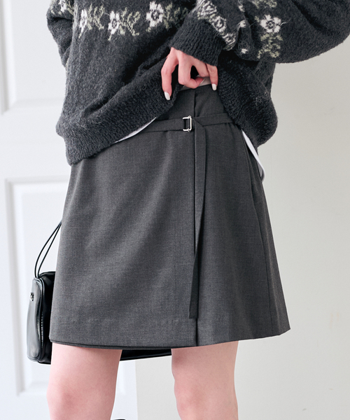 U by SPICK&SPAN(ユーバイスピックアンドスパン)の「ラップミニスカート(スカート・レディース・チャコールグレー/ベージュ・36/38)」の1枚目の写真