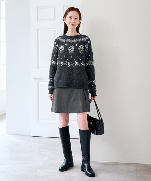 U by SPICK&SPAN(ユーバイスピックアンドスパン)の「ラップミニスカート(スカート・レディース・チャコールグレー/ベージュ・36/38)」の3枚目の写真