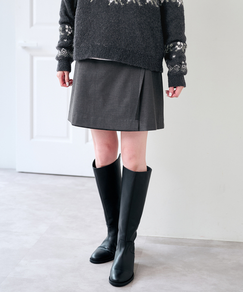 U by SPICK&SPAN(ユーバイスピックアンドスパン)の「ラップミニスカート(スカート・レディース・チャコールグレー/ベージュ・36/38)」の6枚目の写真