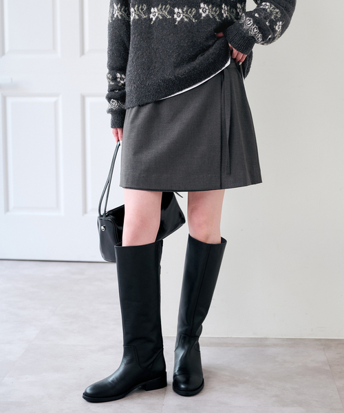 U by SPICK&SPAN(ユーバイスピックアンドスパン)の「ラップミニスカート(スカート・レディース・チャコールグレー/ベージュ・36/38)」の10枚目の写真