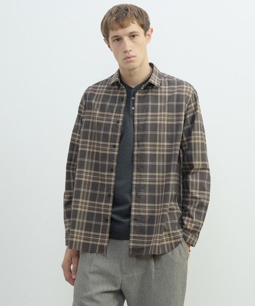 MEN'S MELROSE(メンズメルローズ)の「ヴィンテージチェックグランパシャツ(シャツ/ブラウス・メンズ・ブラウン/ホワイト・3/4)」の2枚目の写真