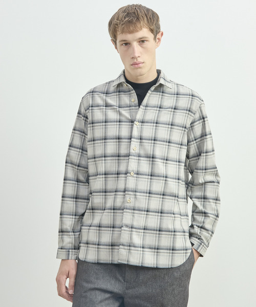 MEN'S MELROSE(メンズメルローズ)の「ヴィンテージチェックグランパシャツ(シャツ/ブラウス・メンズ・ブラウン/ホワイト・3/4)」の1枚目の写真