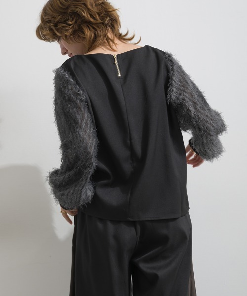 Material(Avenue)(マテリアル)の「【Material】サージ×フリンジジャガード 袖切替 バックジップ プルオーバーブラウス セットアップ可(シャツ/ブラウス・レディース・ブラック/ダークブラウン/杢グレー・FREE)」の17枚目の写真