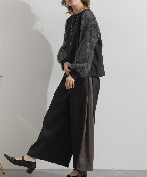 Material(Avenue)(マテリアル)の「【Material】サージ×フリンジジャガード 袖切替 バックジップ プルオーバーブラウス セットアップ可(シャツ/ブラウス・レディース・ブラック/ダークブラウン/杢グレー・FREE)」の18枚目の写真