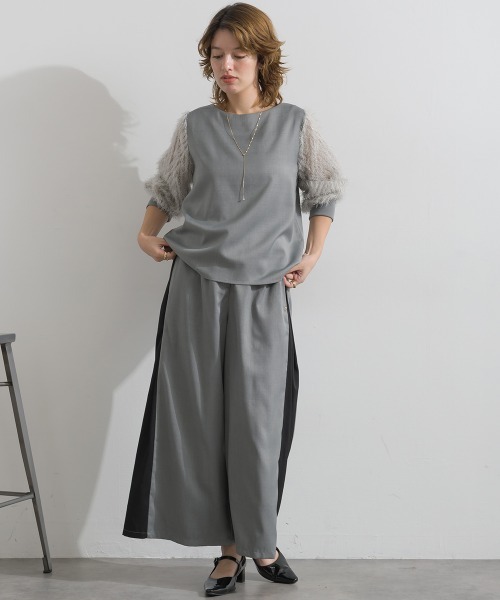 Material(Avenue)(マテリアル)の「【Material】サージ×フリンジジャガード 袖切替 バックジップ プルオーバーブラウス セットアップ可(シャツ/ブラウス・レディース・ブラック/ダークブラウン/杢グレー・FREE)」の10枚目の写真