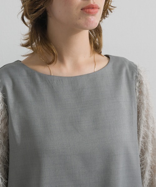 Material(Avenue)(マテリアル)の「【Material】サージ×フリンジジャガード 袖切替 バックジップ プルオーバーブラウス セットアップ可(シャツ/ブラウス・レディース・ブラック/ダークブラウン/杢グレー・FREE)」の11枚目の写真