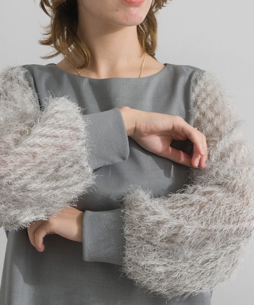 Material(Avenue)(マテリアル)の「【Material】サージ×フリンジジャガード 袖切替 バックジップ プルオーバーブラウス セットアップ可(シャツ/ブラウス・レディース・ブラック/ダークブラウン/杢グレー・FREE)」の12枚目の写真