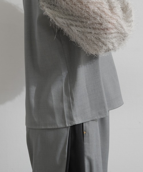 Material(Avenue)(マテリアル)の「【Material】サージ×フリンジジャガード 袖切替 バックジップ プルオーバーブラウス セットアップ可(シャツ/ブラウス・レディース・ブラック/ダークブラウン/杢グレー・FREE)」の13枚目の写真