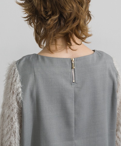 Material(Avenue)(マテリアル)の「【Material】サージ×フリンジジャガード 袖切替 バックジップ プルオーバーブラウス セットアップ可(シャツ/ブラウス・レディース・ブラック/ダークブラウン/杢グレー・FREE)」の14枚目の写真