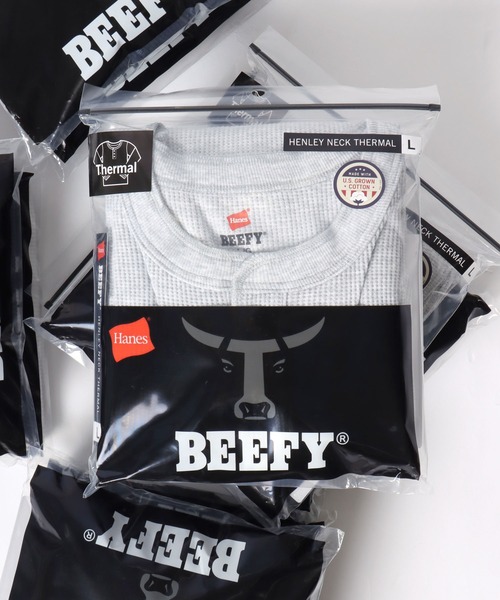 HANES(ヘインズ)の「Hanes/へインズ BEEFY/ビーフィー 無地 ワッフル/サーマル ヘンリーネック 長袖Tシャツ/ロンT/1P パックT/レディース メンズ(Tシャツ/カットソー・メンズ・ホワイト/ネイビー/ブラック/グレー・XL/L/M/S)」の3枚目の写真