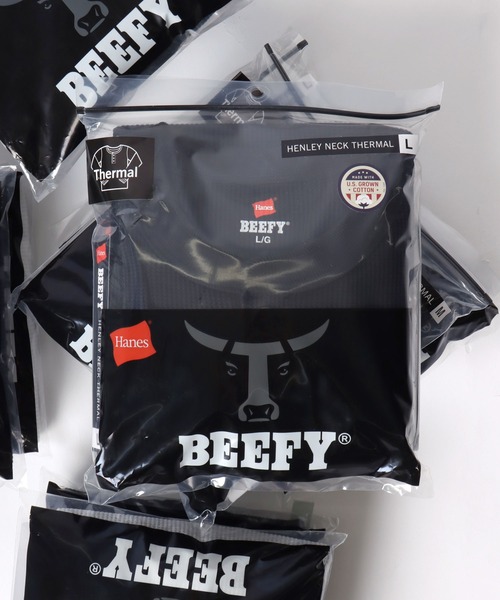 HANES(ヘインズ)の「Hanes/へインズ BEEFY/ビーフィー 無地 ワッフル/サーマル ヘンリーネック 長袖Tシャツ/ロンT/1P パックT/レディース メンズ(Tシャツ/カットソー・メンズ・ホワイト/ネイビー/ブラック/グレー・XL/L/M/S)」の2枚目の写真