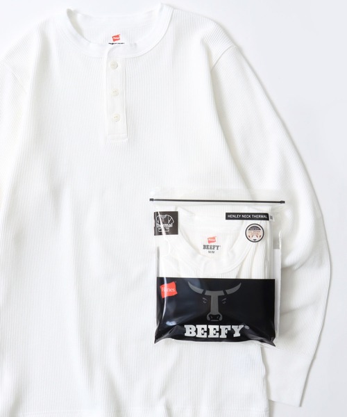 HANES(ヘインズ)の「Hanes/へインズ BEEFY/ビーフィー 無地 ワッフル/サーマル ヘンリーネック 長袖Tシャツ/ロンT/1P パックT/レディース メンズ(Tシャツ/カットソー・メンズ・ホワイト/ネイビー/ブラック/グレー・XL/L/M/S)」の18枚目の写真