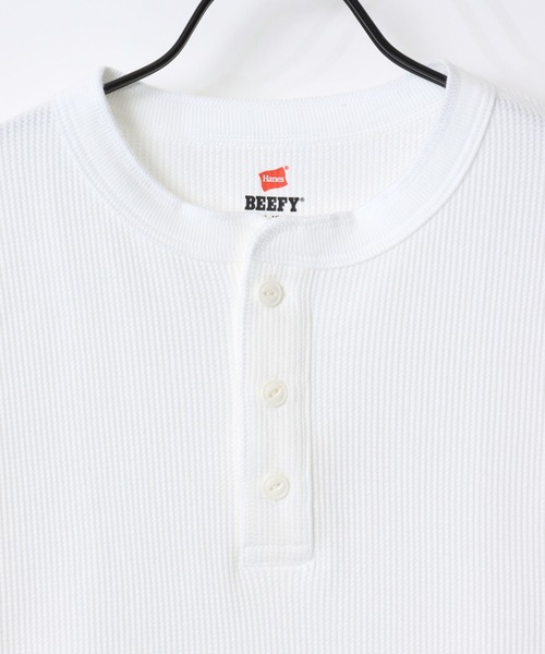 HANES(ヘインズ)の「Hanes/へインズ BEEFY/ビーフィー 無地 ワッフル/サーマル ヘンリーネック 長袖Tシャツ/ロンT/1P パックT/レディース メンズ(Tシャツ/カットソー・メンズ・ホワイト/ネイビー/ブラック/グレー・XL/L/M/S)」の13枚目の写真