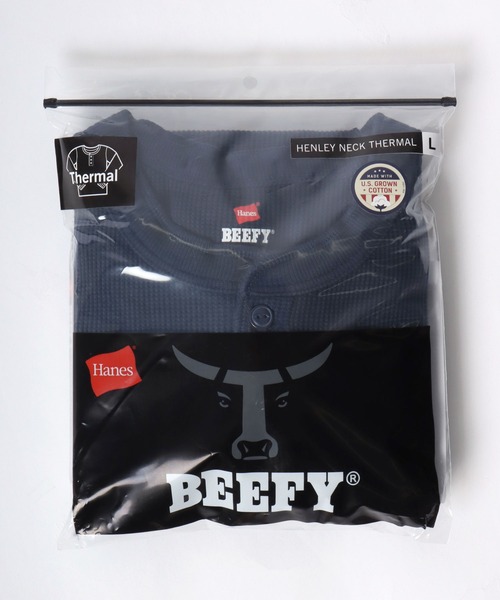 HANES(ヘインズ)の「Hanes/へインズ BEEFY/ビーフィー 無地 ワッフル/サーマル ヘンリーネック 長袖Tシャツ/ロンT/1P パックT/レディース メンズ(Tシャツ/カットソー・メンズ・ホワイト/ネイビー/ブラック/グレー・XL/L/M/S)」の5枚目の写真