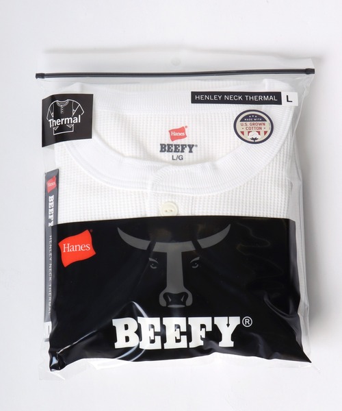 HANES(ヘインズ)の「Hanes/へインズ BEEFY/ビーフィー 無地 ワッフル/サーマル ヘンリーネック 長袖Tシャツ/ロンT/1P パックT/レディース メンズ(Tシャツ/カットソー・メンズ・ホワイト/ネイビー/ブラック/グレー・XL/L/M/S)」の7枚目の写真