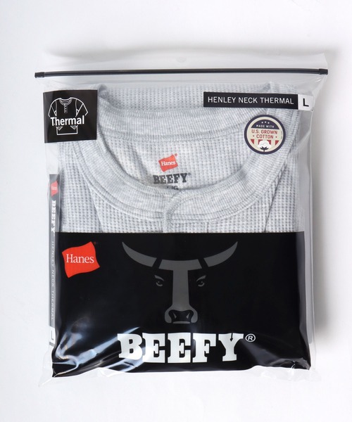 HANES(ヘインズ)の「Hanes/へインズ BEEFY/ビーフィー 無地 ワッフル/サーマル ヘンリーネック 長袖Tシャツ/ロンT/1P パックT/レディース メンズ(Tシャツ/カットソー・メンズ・ホワイト/ネイビー/ブラック/グレー・XL/L/M/S)」の11枚目の写真