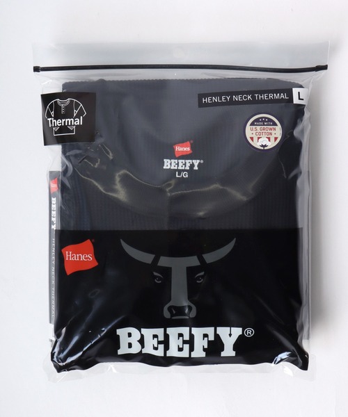 HANES(ヘインズ)の「Hanes/へインズ BEEFY/ビーフィー 無地 ワッフル/サーマル ヘンリーネック 長袖Tシャツ/ロンT/1P パックT/レディース メンズ(Tシャツ/カットソー・メンズ・ホワイト/ネイビー/ブラック/グレー・XL/L/M/S)」の9枚目の写真