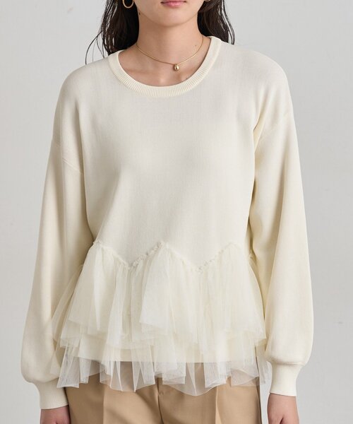 LOUNGEDRESS(ラウンジドレス)の「《1枚で主役級/洗える》裾チュールニット 秋服(ニット/セーター・レディース・ブラウン/ブラック/オフホワイト・FREE)」の8枚目の写真
