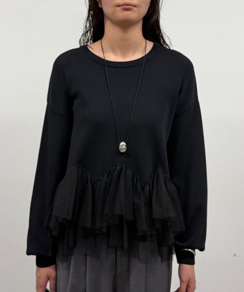 LOUNGEDRESS(ラウンジドレス)の「《1枚で主役級/洗える》裾チュールニット 秋服(ニット/セーター・レディース・ブラウン/ブラック/オフホワイト・FREE)」の16枚目の写真