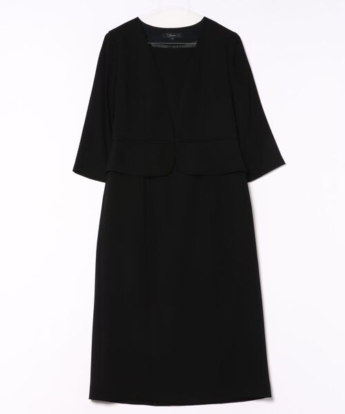 prendre la joie（プレンドレラジョア）の「V開きノーカラーワンピーススーツ  トール／ロング丈 ブラックフォーマル 前開き（アンサンブル・レディース・ブラック・7号/9号/13号/15号/17号/11号）」の4枚目の写真