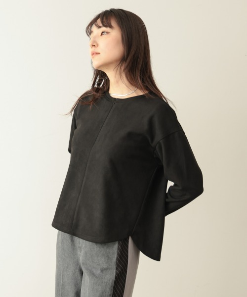Bou Jeloud(ブージュルード)の「スエード×リブキーネックプルオーバー(Tシャツ/カットソー・レディース・アイボリー/グレイッシュベージュ/ブラック・FREE)」の18枚目の写真