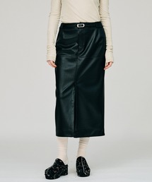 【2026Winter Pre-Order】ベルトコンビフェイクレザーマキシスカート / Belt Combo Fake Leather Maxi Skirt