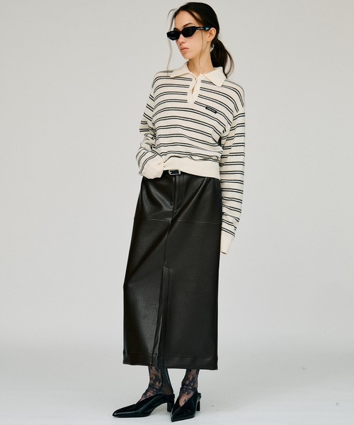 PRANK PROJECT(プランクプロジェクト)の「【2026Winter Pre-Order】ベルトコンビフェイクレザーマキシスカート / Belt Combo Fake Leather Maxi Skirt(スカート・レディース・ブラウン/ブラック・36/38)」の6枚目の写真