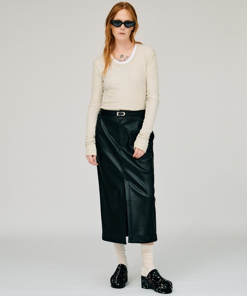 PRANK PROJECT(プランクプロジェクト)の「【2026Winter Pre-Order】ベルトコンビフェイクレザーマキシスカート / Belt Combo Fake Leather Maxi Skirt(スカート・レディース・ブラウン/ブラック・36/38)」の14枚目の写真