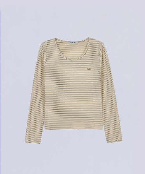 HAINT(ヘイント)の「SENOA ウールブレンド ストライプ Uネック トップ クリーム(Tシャツ/カットソー・レディース・アイボリー・FREE)」の2枚目の写真