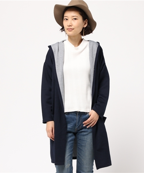 VENCEEXCHANGE（ヴァンスエクスチェンジ）の「ダブルフェイスフードカーディガン           （カーディガン/ボレロ・レディース・ネイビー/ブラック/オフホワイト/グレー・LARGE/MEDIUM）」の4枚目の写真