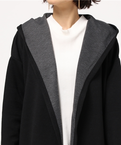 VENCEEXCHANGE（ヴァンスエクスチェンジ）の「ダブルフェイスフードカーディガン           （カーディガン/ボレロ・レディース・ネイビー/ブラック/オフホワイト/グレー・LARGE/MEDIUM）」の5枚目の写真