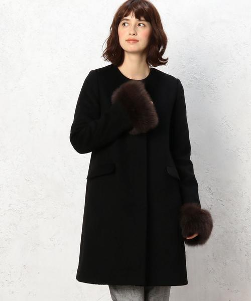 green label relaxing（グリーンレーベルリラクシング）の「◆CR Wシャギー ファー3WAYコート（ノーカラージャケット・レディース・ブラック/ライトグレー・34/36/38/40/42/44/46）」の4枚目の写真