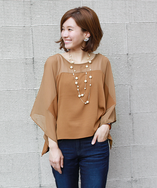 REAL CUBE(リアルキューブ)の「REAL CUBE Wリボンポンチョスリーブトップス(Tシャツ/カットソー・レディース・ブラック/ネイビー/キャメル・38)」の5枚目の写真