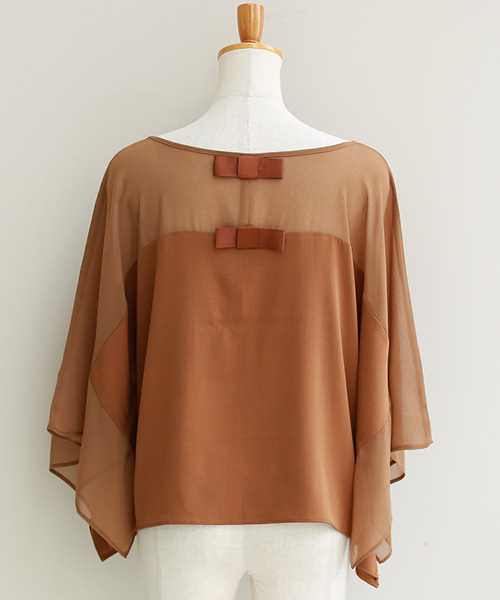 REAL CUBE(リアルキューブ)の「REAL CUBE Wリボンポンチョスリーブトップス(Tシャツ/カットソー・レディース・ブラック/ネイビー/キャメル・38)」の12枚目の写真